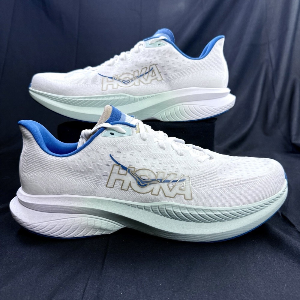 Hoka One One Mach 6 Men's Size 14 D 1147790 FTG White Blue Running Sneaker
